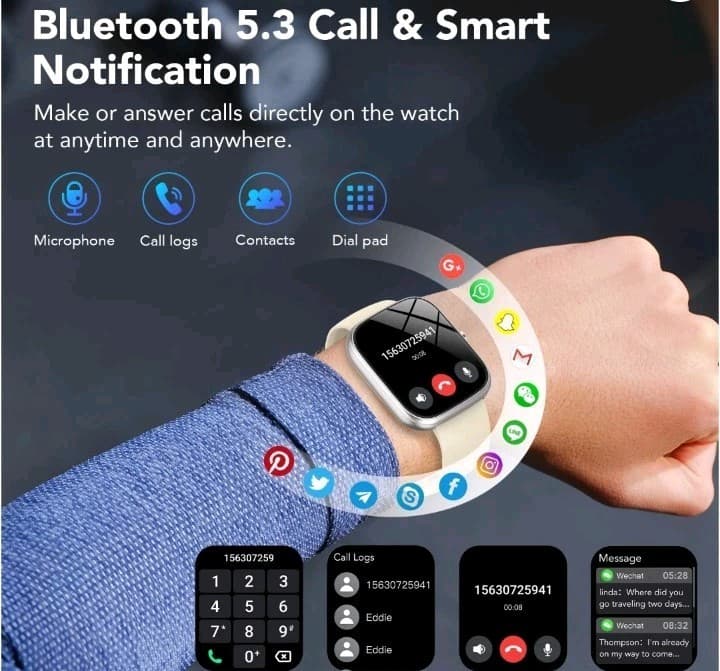 Smart Bracelet 1.91" HD Touch Screen Fitness Tracker Bluetooth Call Beige Band - Thumbnail 6