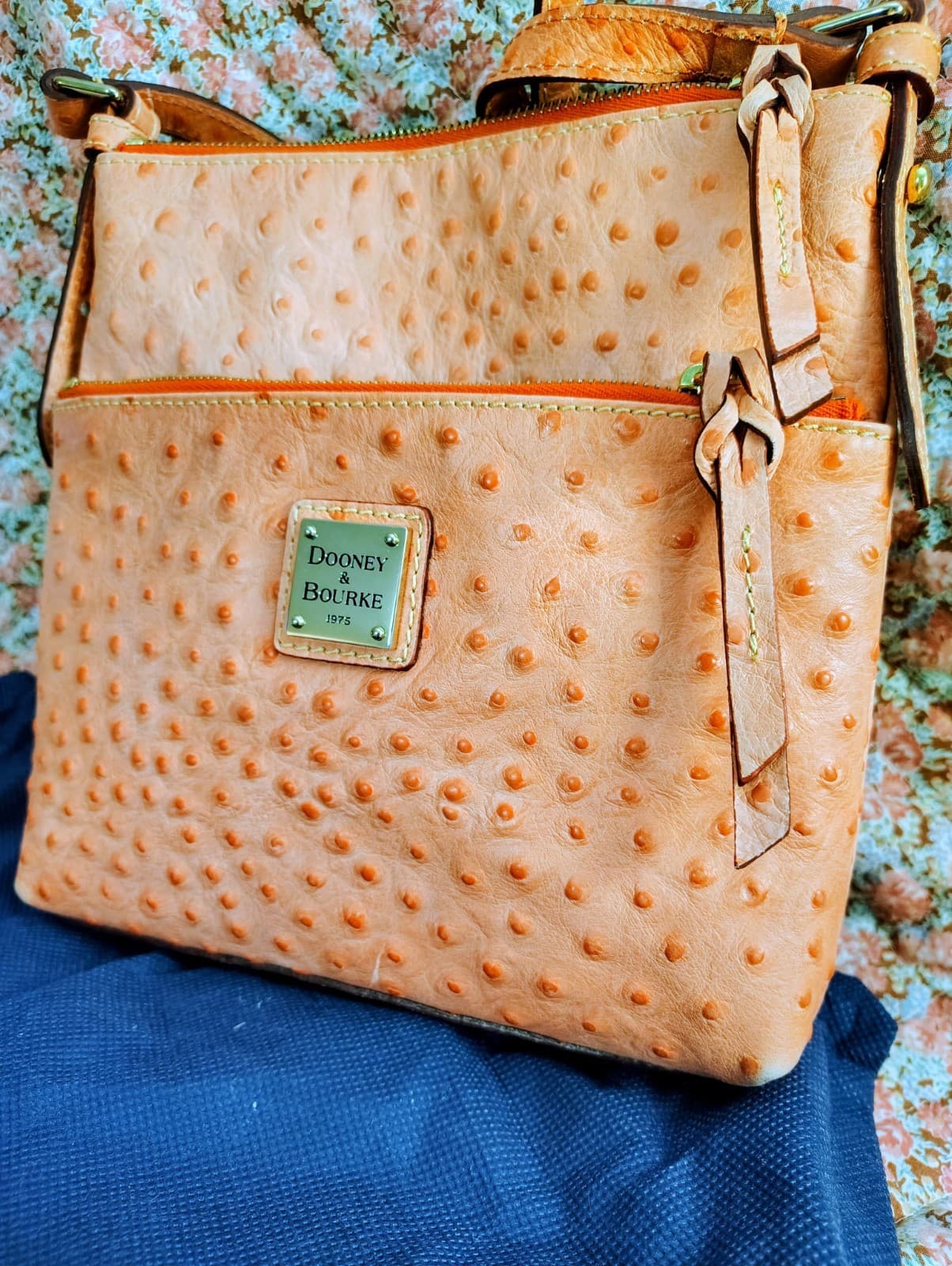 DOONEY & BOURKE Ostrich Leather Double Zip Crossbody Bag, Dust Bag - Thumbnail 2