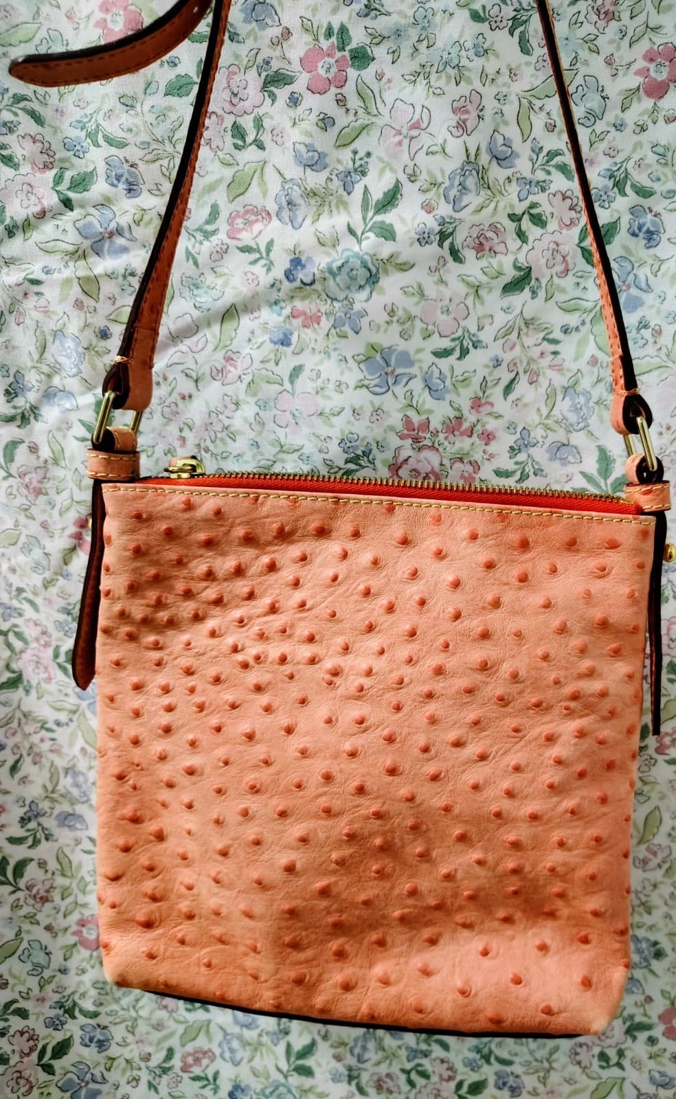DOONEY & BOURKE Ostrich Leather Double Zip Crossbody Bag, Dust Bag - Thumbnail 8