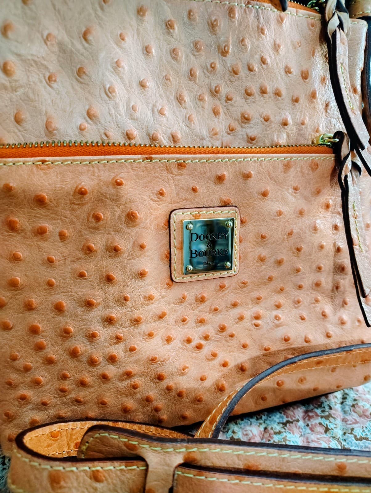DOONEY & BOURKE Ostrich Leather Double Zip Crossbody Bag, Dust Bag - Thumbnail 4