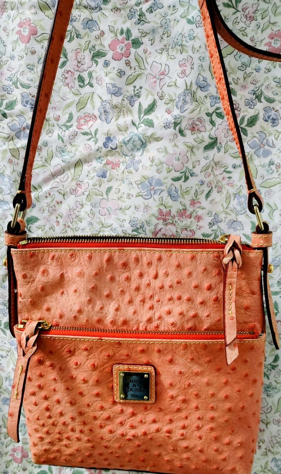 DOONEY & BOURKE Ostrich Leather Double Zip Crossbody Bag, Dust Bag - Thumbnail 9