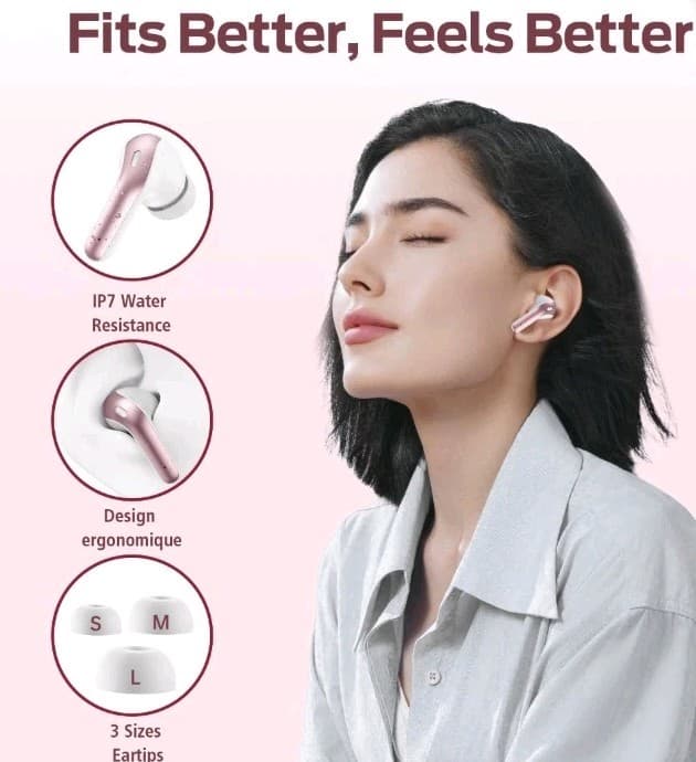 X8 Pink Bluetooth 5.4 Wireless Earbuds Touch Control Dual Display IP7 - Thumbnail 8