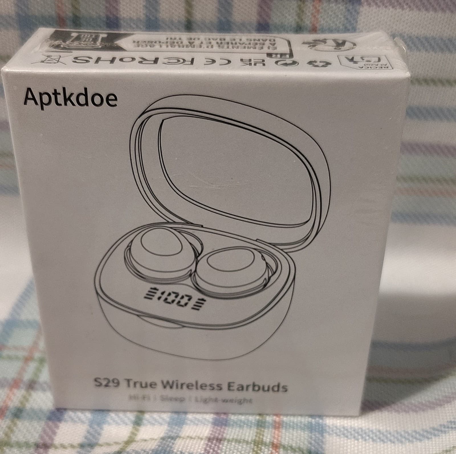Bluetooth Ear-Hook In-Ear Earbuds IPX7 Waterproof Noise Cancel Beige - Thumbnail 2