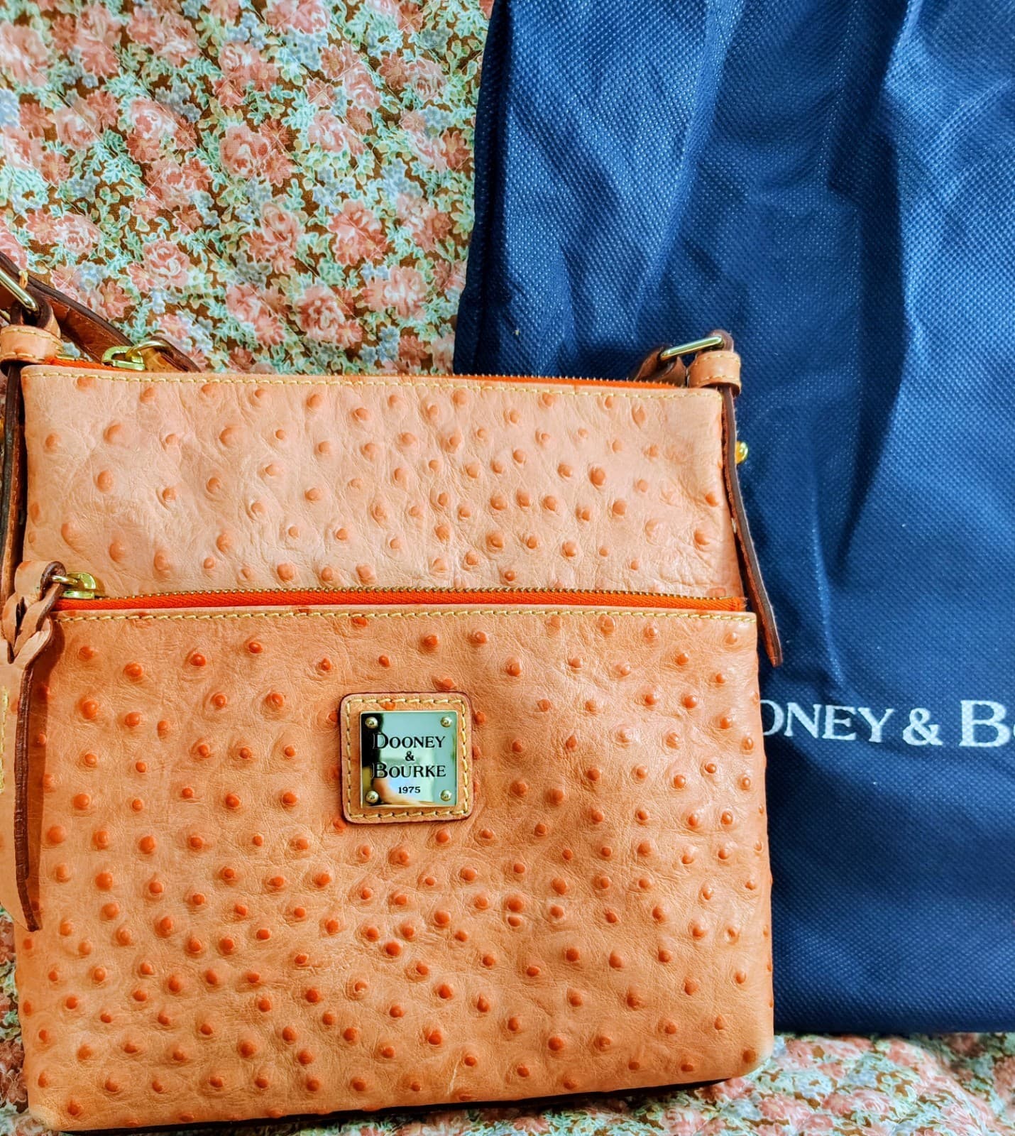 DOONEY & BOURKE Ostrich Leather Double Zip Crossbody Bag, Dust Bag - Thumbnail 6