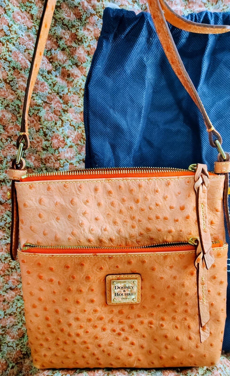 DOONEY & BOURKE Ostrich Leather Double Zip Crossbody Bag, Dust Bag - Thumbnail 5