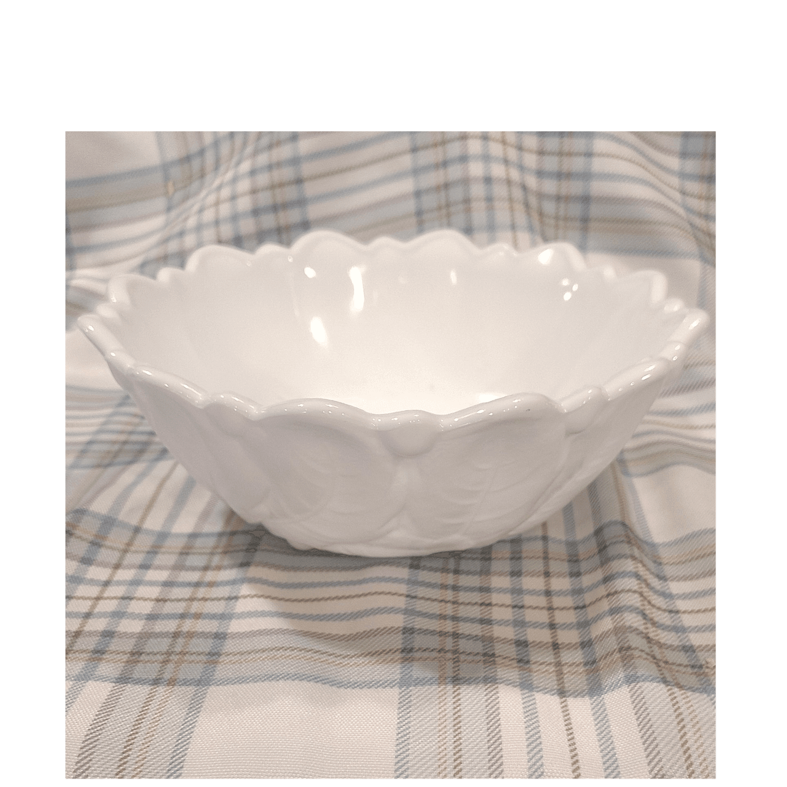Vintage White Milk Glass Bowl Floral Embossed Pattern Glass 9" Round Decorative - Thumbnail 2