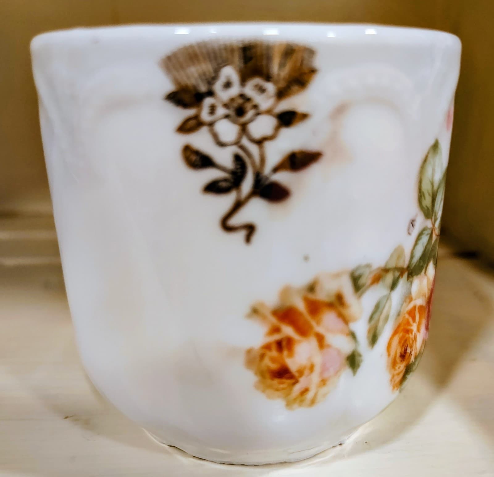 Vintage Early 1900's Porcelain Teacup, Pink Orange Roses - Thumbnail 2