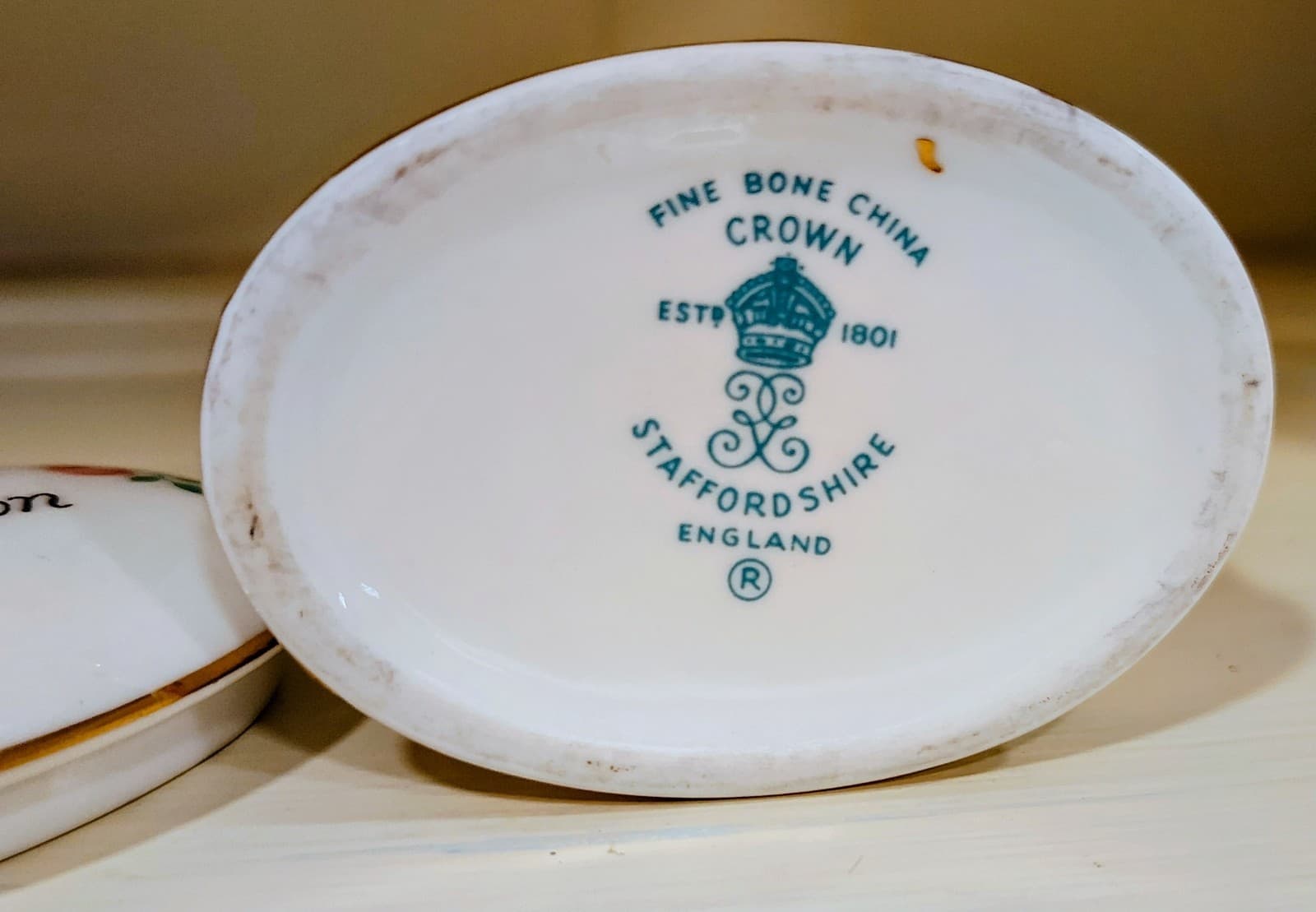Vintage English Crown Staffordshire Oval Trinket Fine Bone China Box London EUC - Thumbnail 7