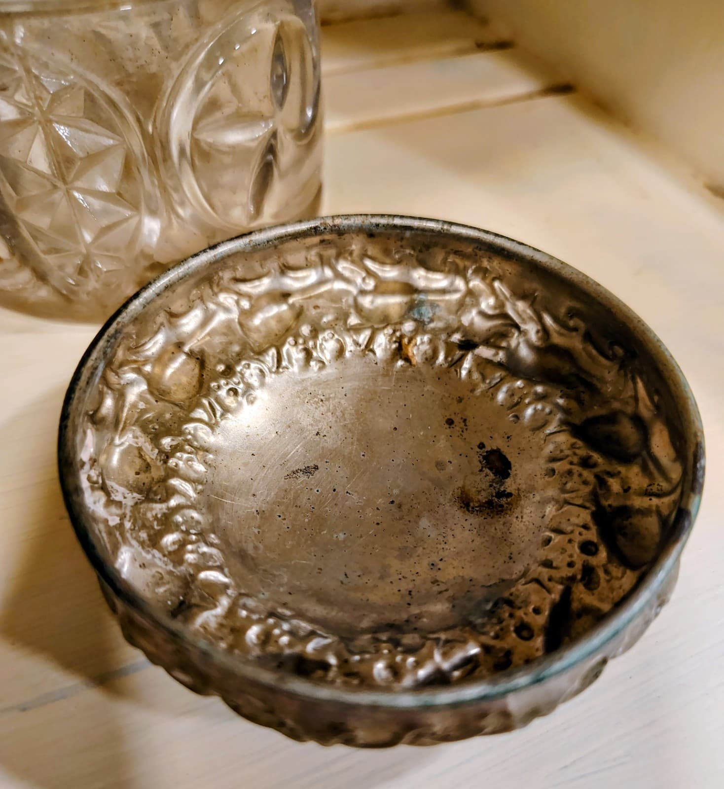 Antique 1880-1890 Ornate Cut Glass Jar With Silver Lid - Thumbnail 6