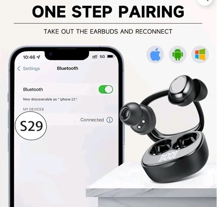 S29 Bluetooth Wireless Earbuds, Noise Cancellation, Waterproof, Charging Case - Thumbnail 3