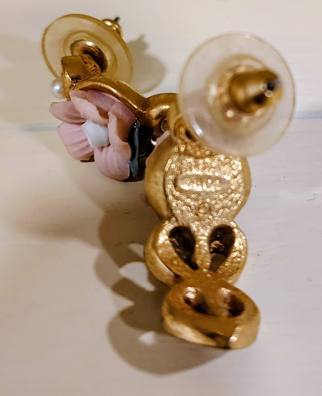 Avon Vintage 1980's Half Moon Hearts With Faux Pearls & Roses Pierced Earrings - Thumbnail 7