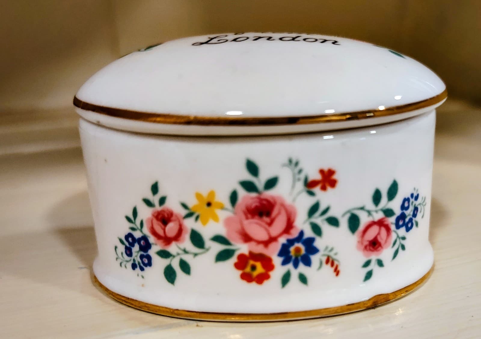 Vintage English Crown Staffordshire Oval Trinket Fine Bone China Box London EUC - Thumbnail 4