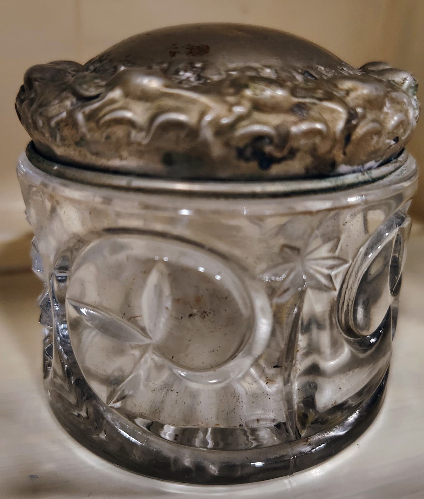 Antique 1880-1890 Ornate Cut Glass Jar With Silver Lid - Thumbnail 9