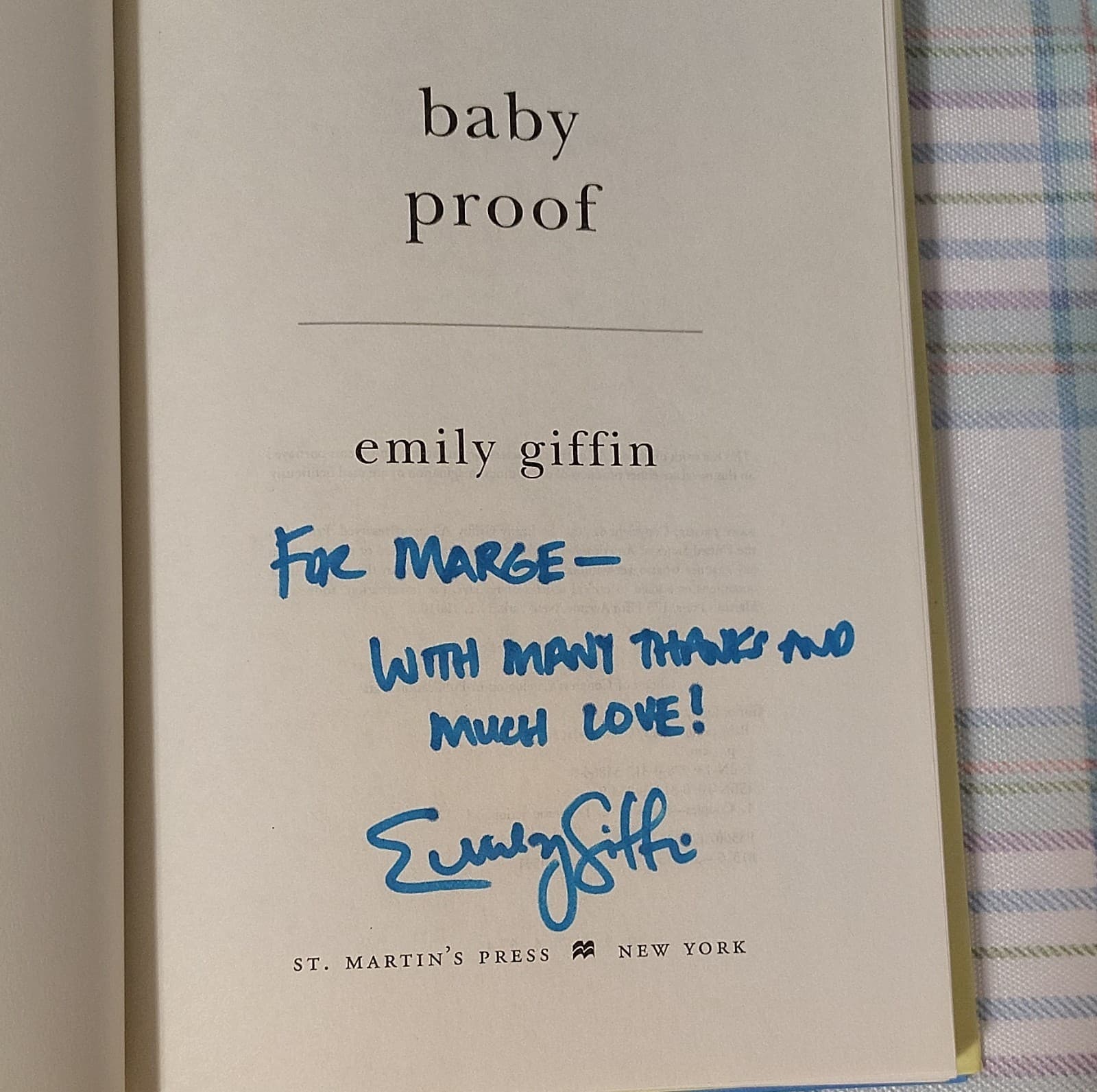 Emily Giffin Signed Baby Proof Hardcover Book St. Martin's Press