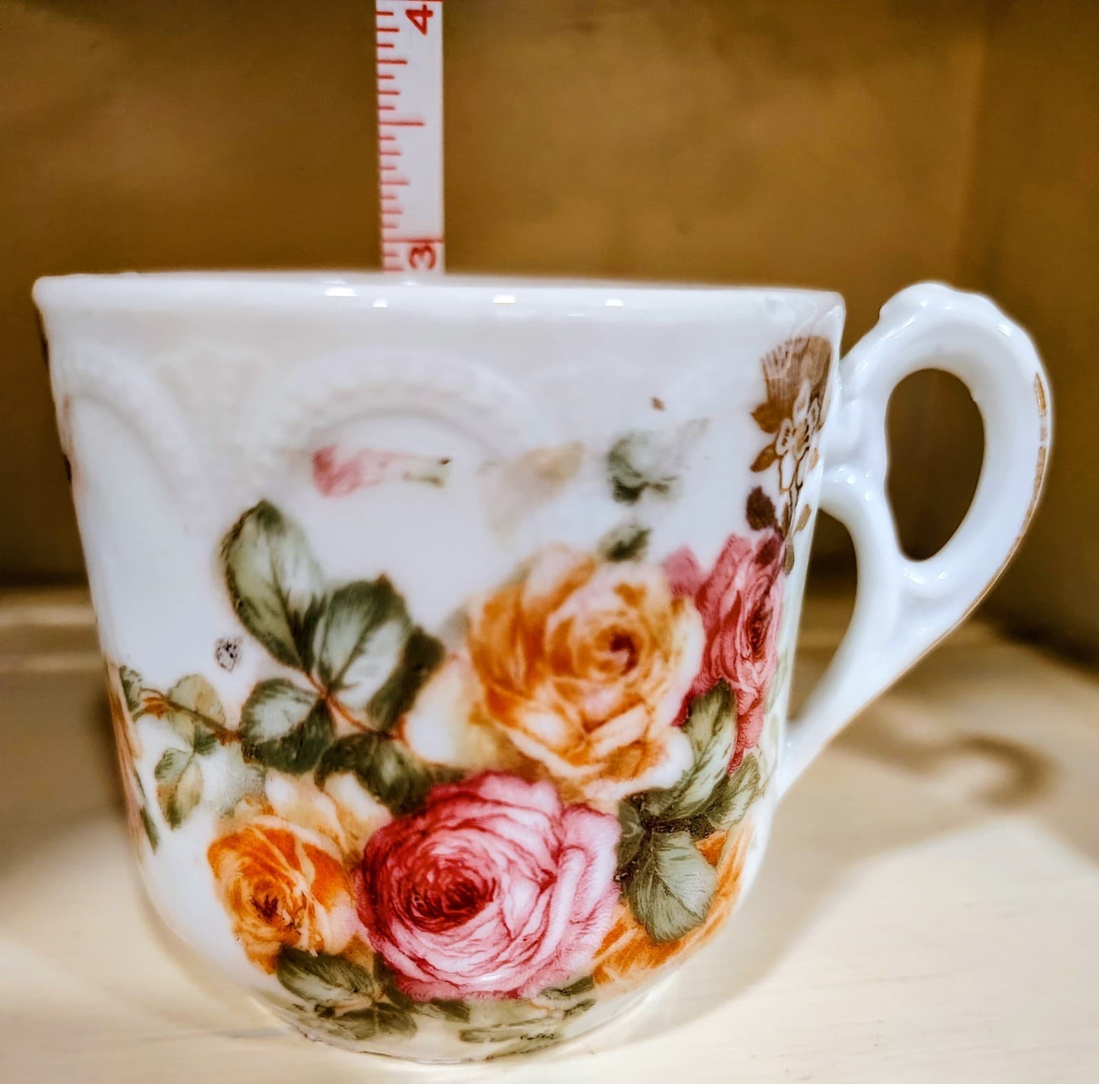 Vintage Early 1900's Porcelain Teacup, Pink Orange Roses - Thumbnail 7