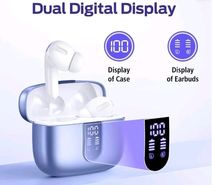 NIB X8 Bluetooth 5.4 Wireless Earbuds Blue, Touch Control, Dual Display, IP7 - Thumbnail 8