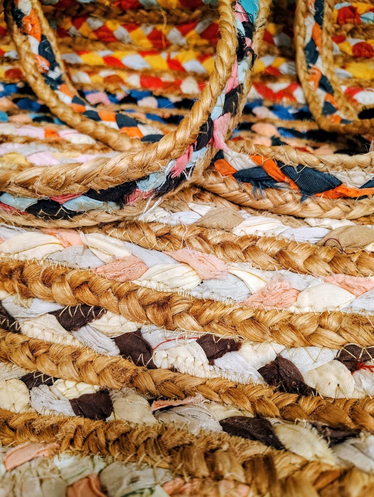 Handmade Bohemian Woven Jute And Fabric Woven Tote Bag - Thumbnail 10