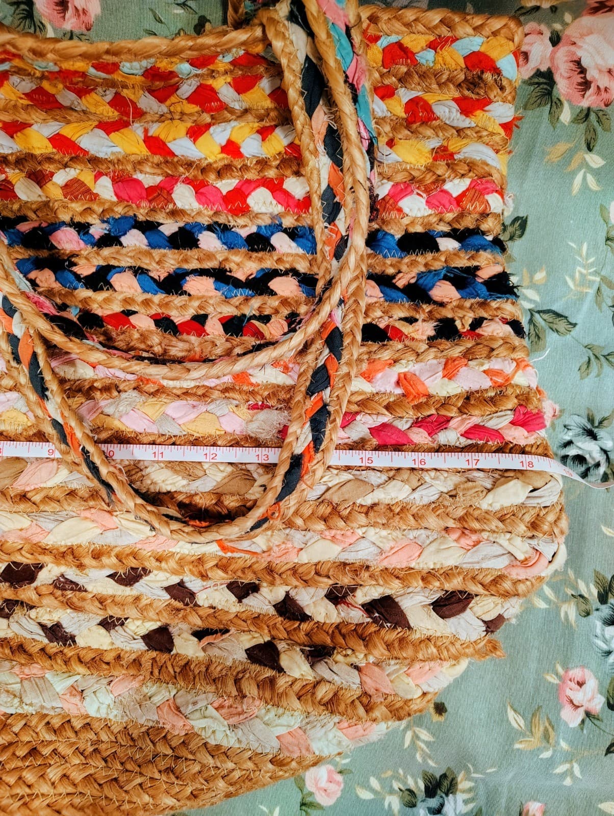 Handmade Bohemian Woven Jute And Fabric Woven Tote Bag - Thumbnail 11