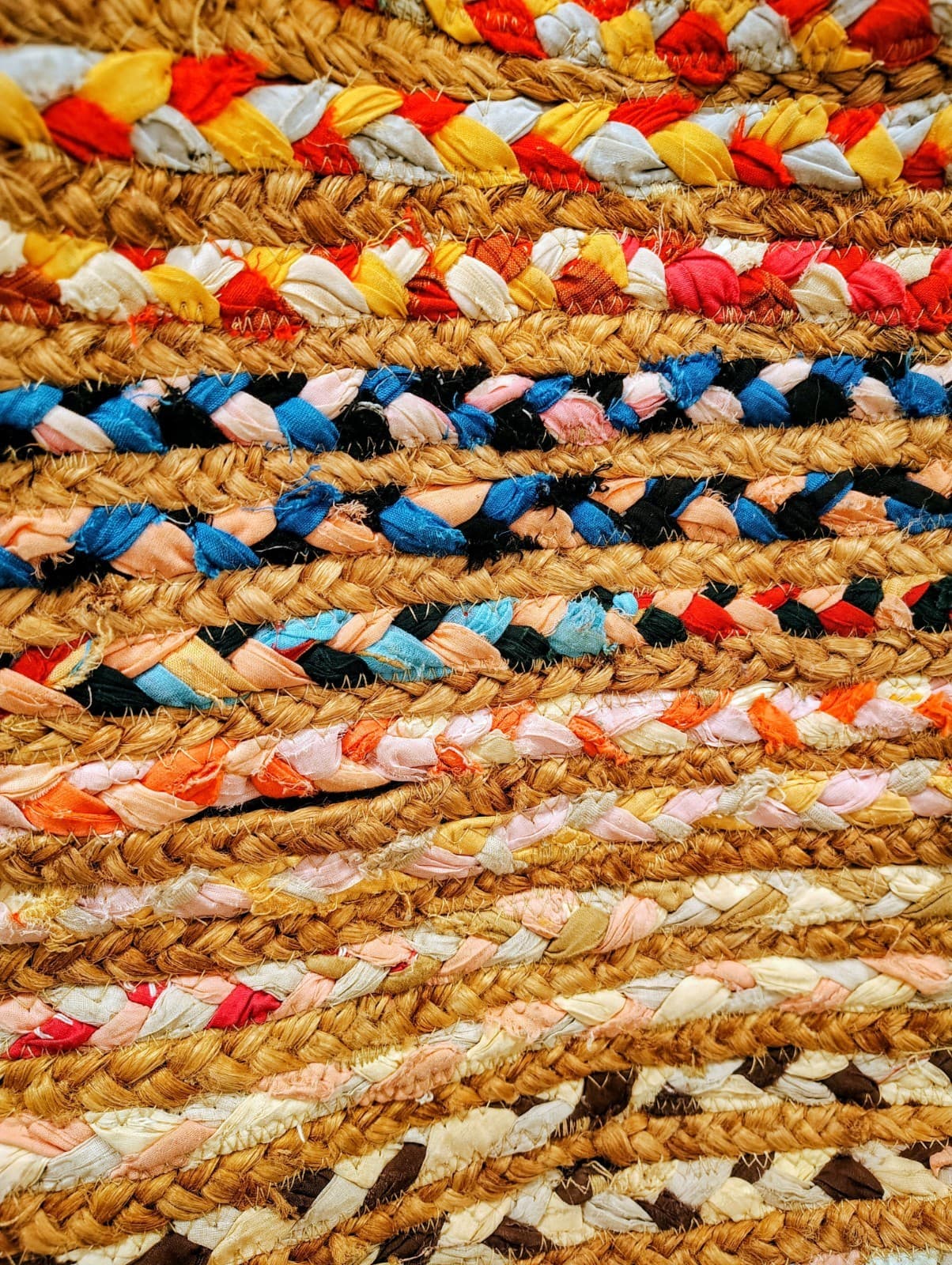 Handmade Bohemian Woven Jute And Fabric Woven Tote Bag - Thumbnail 3