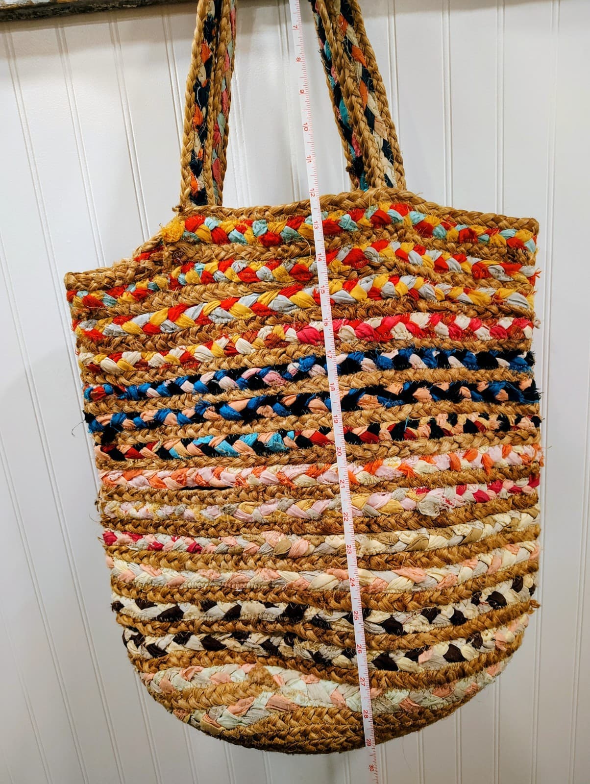 Handmade Bohemian Woven Jute And Fabric Woven Tote Bag - Thumbnail 8