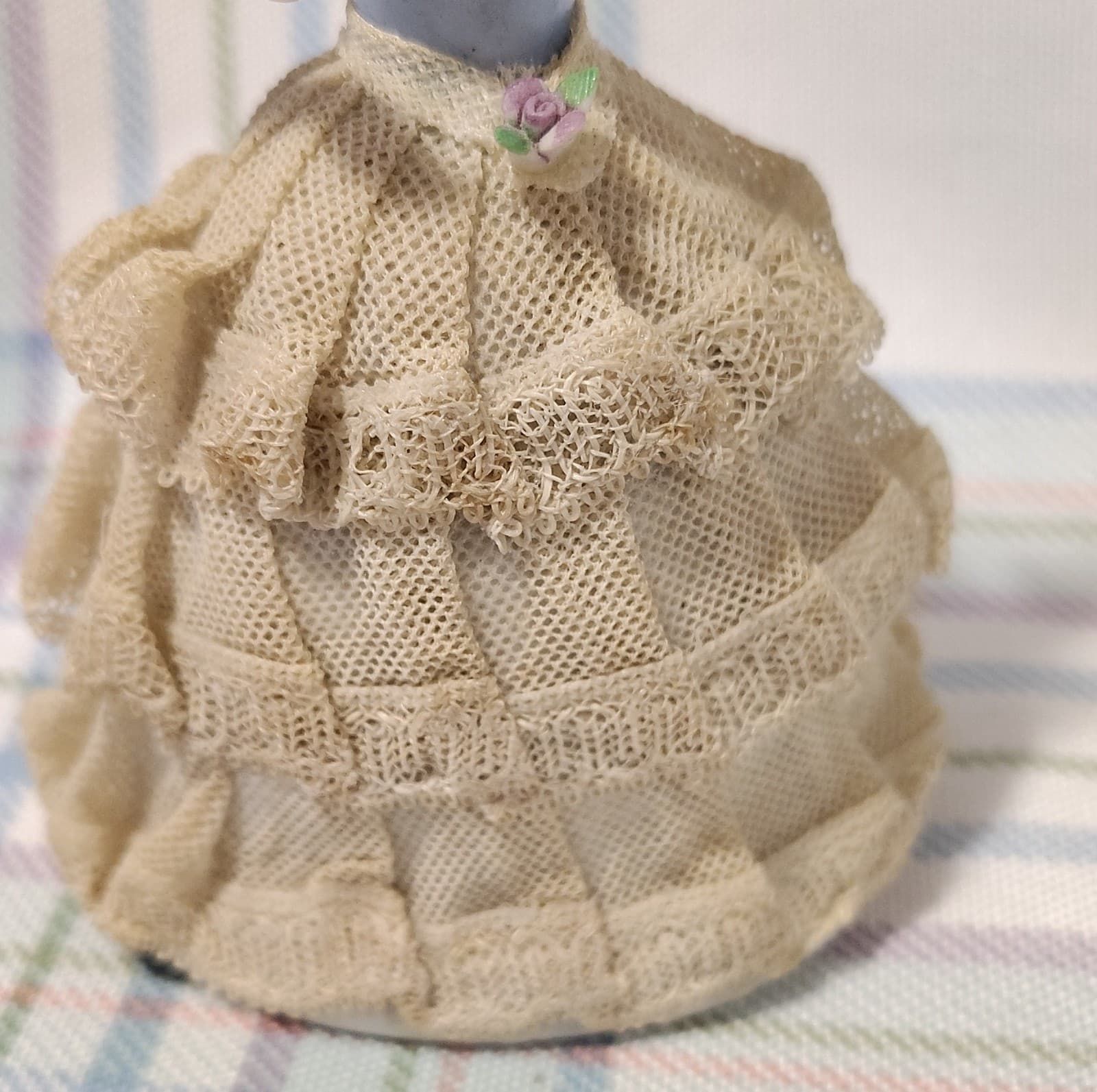 Vintage Porcelain Woman Figurine Lace Dress & Bonnet 5 in - Thumbnail 3