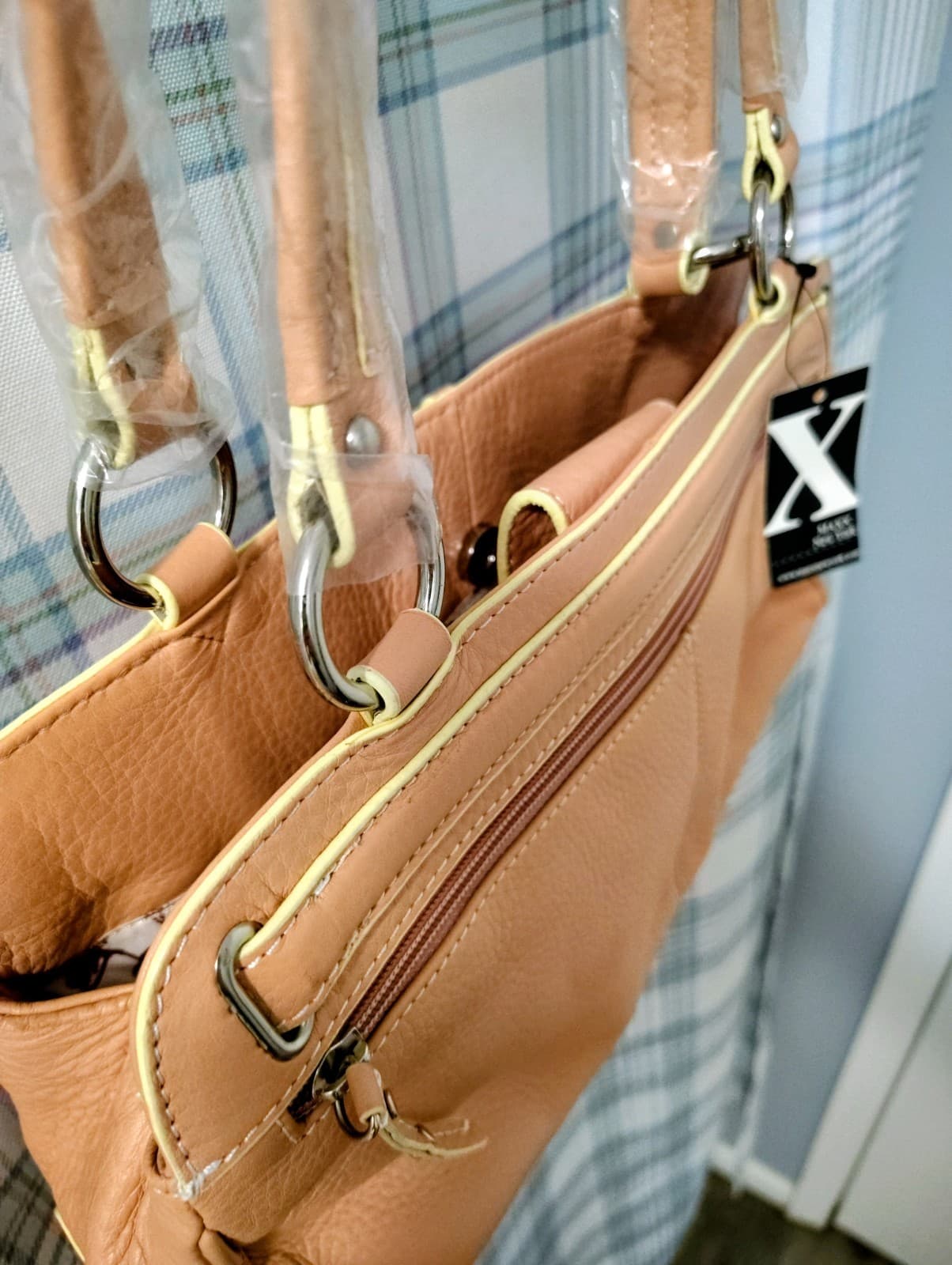 NWT Maxx NY Signature Apricot Pebbles Leather Handbag - Thumbnail 9