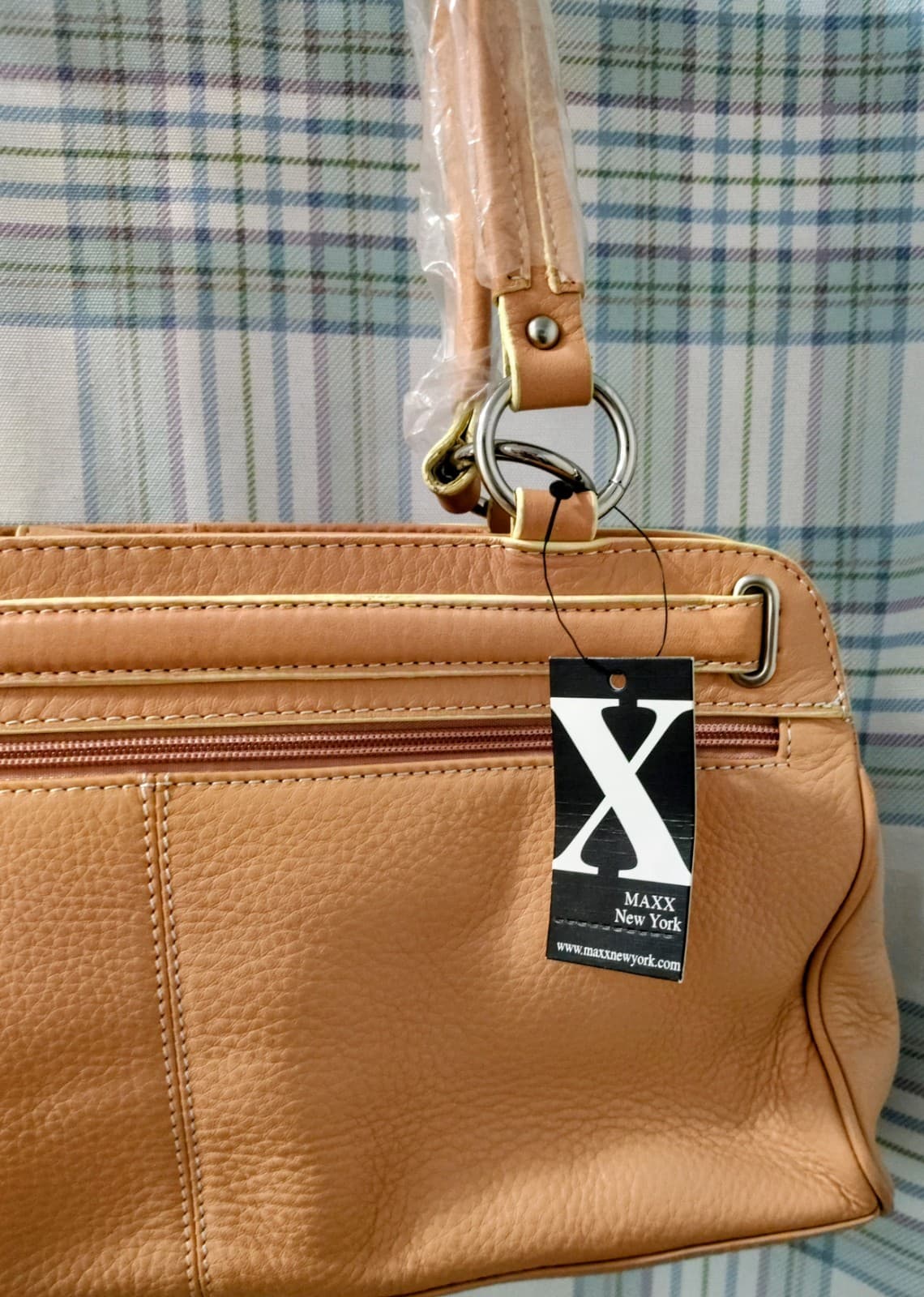 NWT Maxx NY Signature Apricot Pebbles Leather Handbag - Thumbnail 6