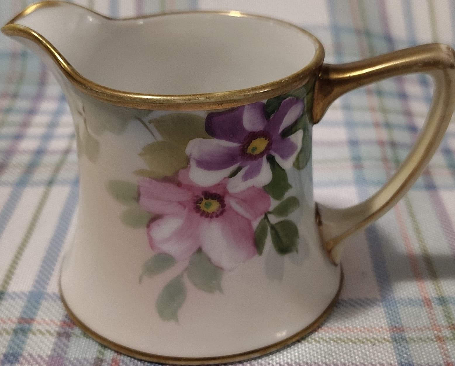 Vintage Nippon Hand Painted Floral Porcelain Creamer Gold Trim Vintage Pottery