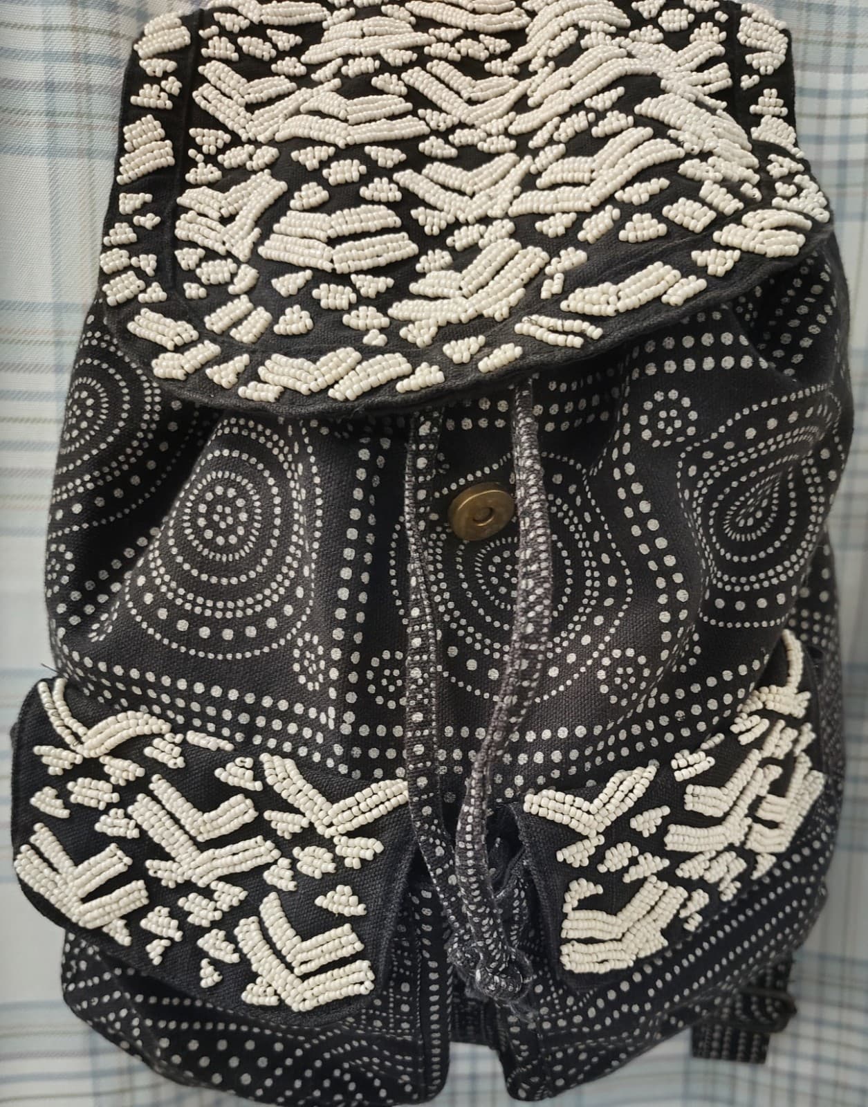 Mossimo Beaded Black White Bohemian Mandala Hippie Backpack