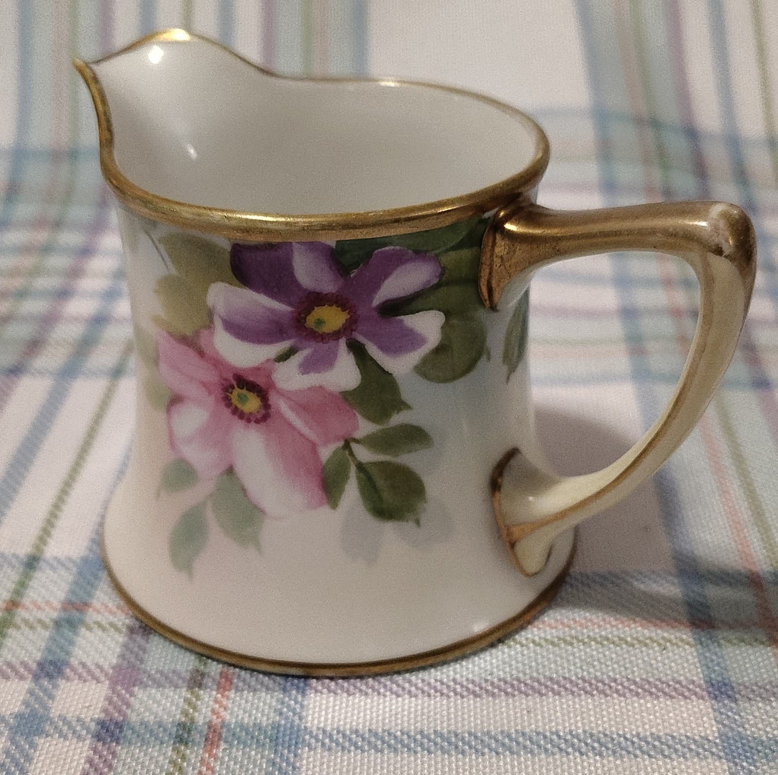 Vintage Nippon Hand Painted Floral Porcelain Creamer Gold Trim Vintage Pottery - Thumbnail 2
