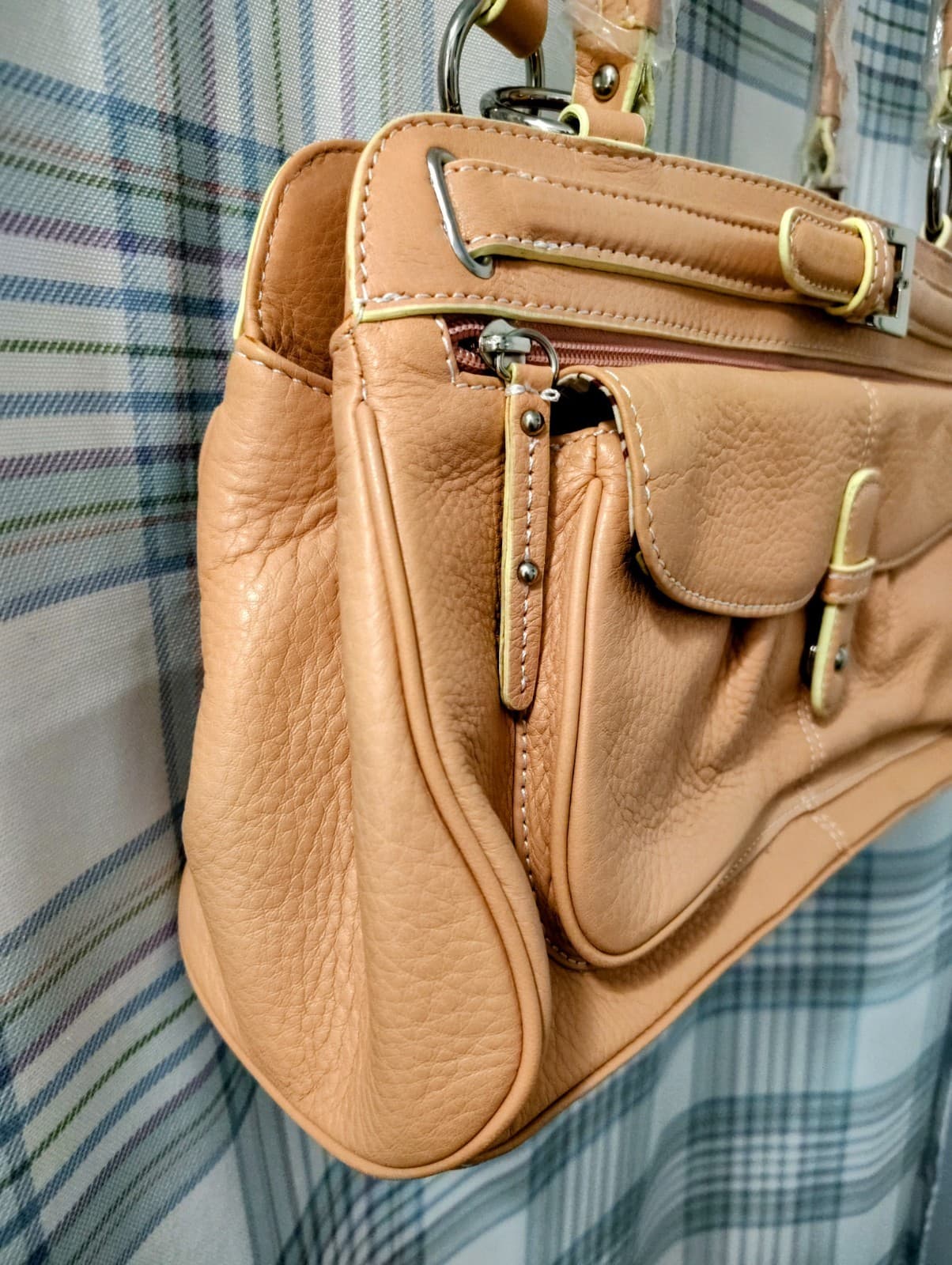 NWT Maxx NY Signature Apricot Pebbles Leather Handbag - Thumbnail 2
