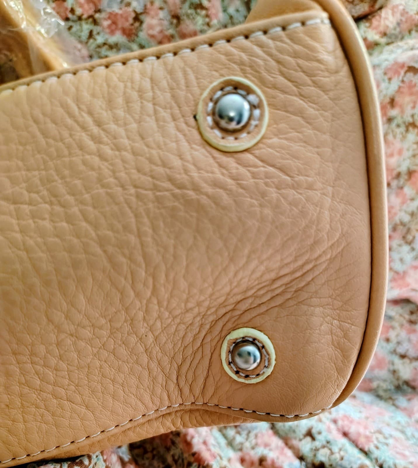 NWT Maxx NY Signature Apricot Pebbles Leather Handbag - Thumbnail 15