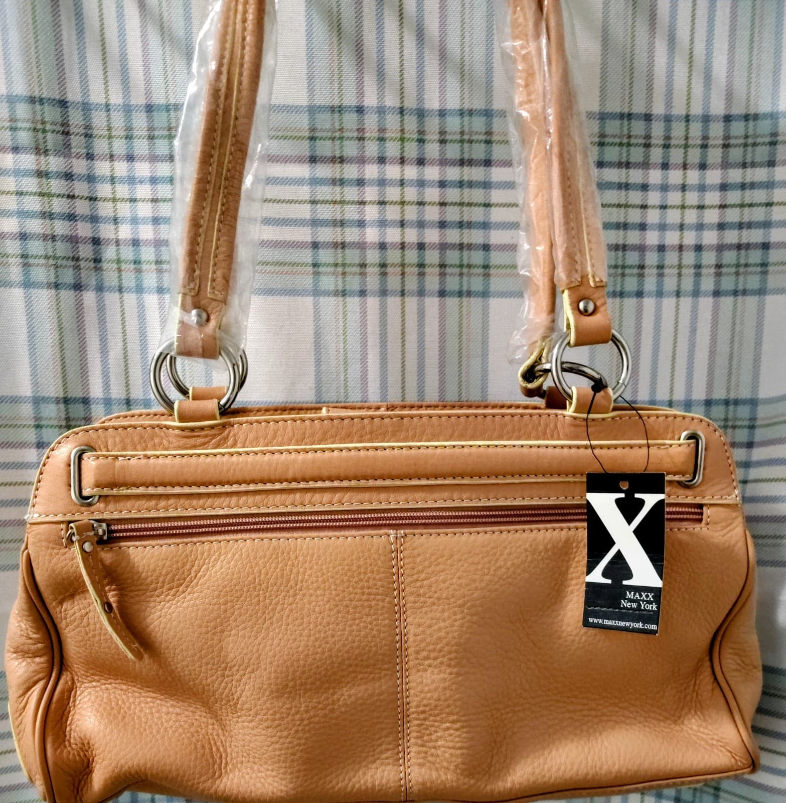 NWT Maxx NY Signature Apricot Pebbles Leather Handbag - Thumbnail 8