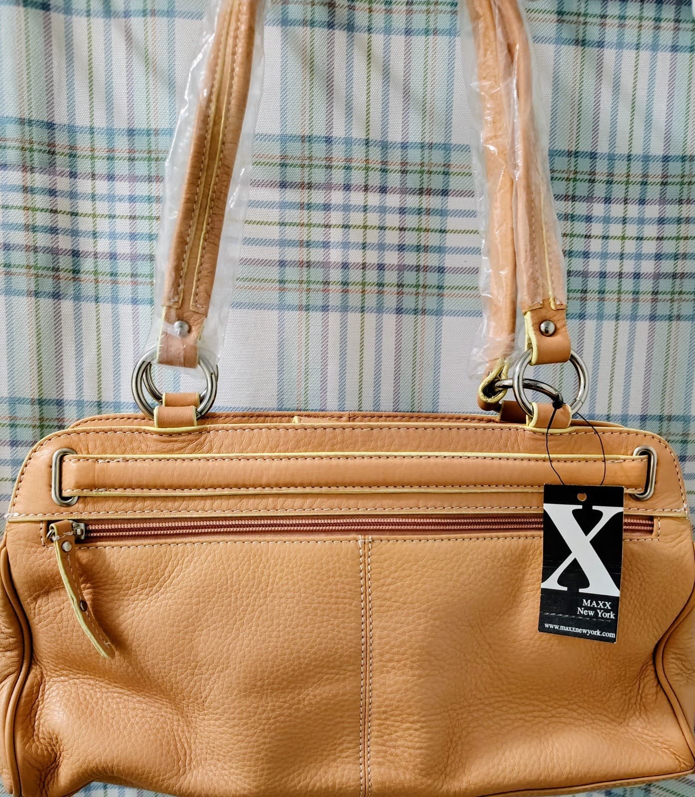 NWT Maxx NY Signature Apricot Pebbles Leather Handbag - Thumbnail 7