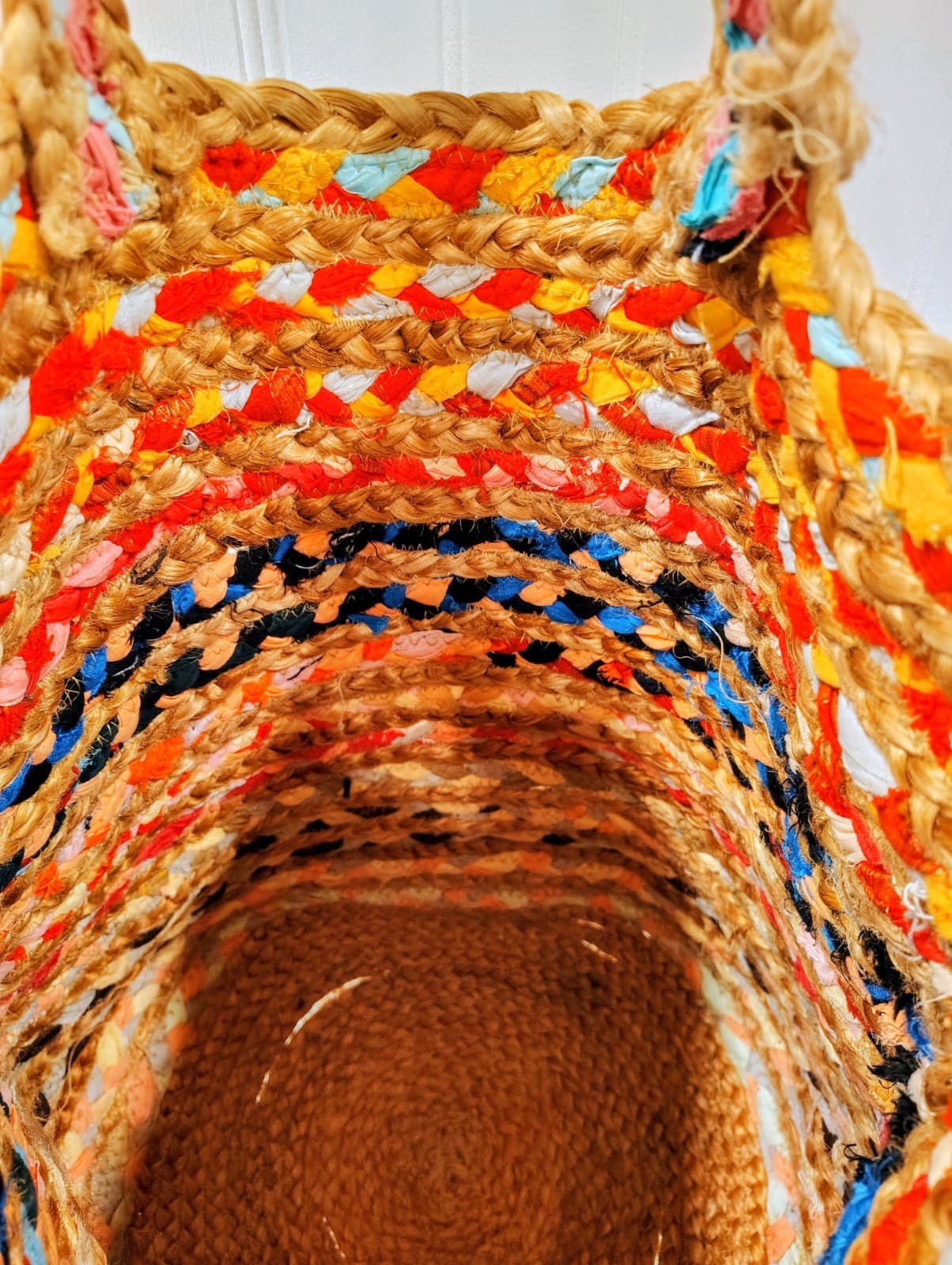 Handmade Bohemian Woven Jute And Fabric Woven Tote Bag - Thumbnail 4