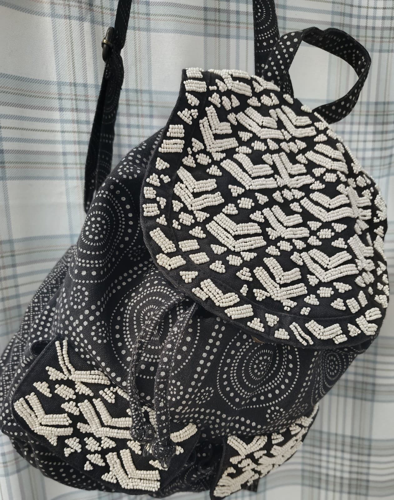 Mossimo Beaded Black White Bohemian Mandala Hippie Backpack - Thumbnail 8