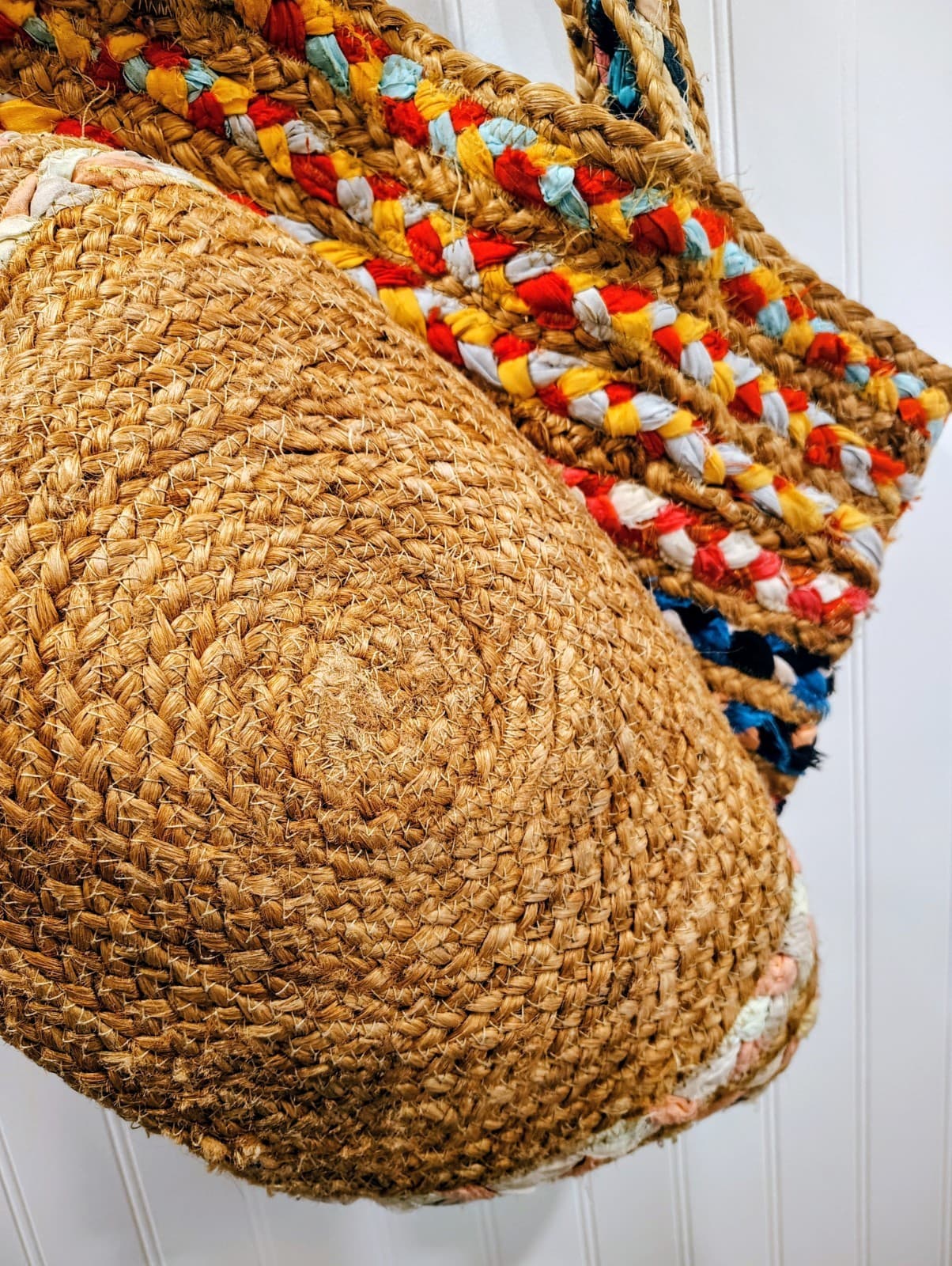 Handmade Bohemian Woven Jute And Fabric Woven Tote Bag - Thumbnail 6