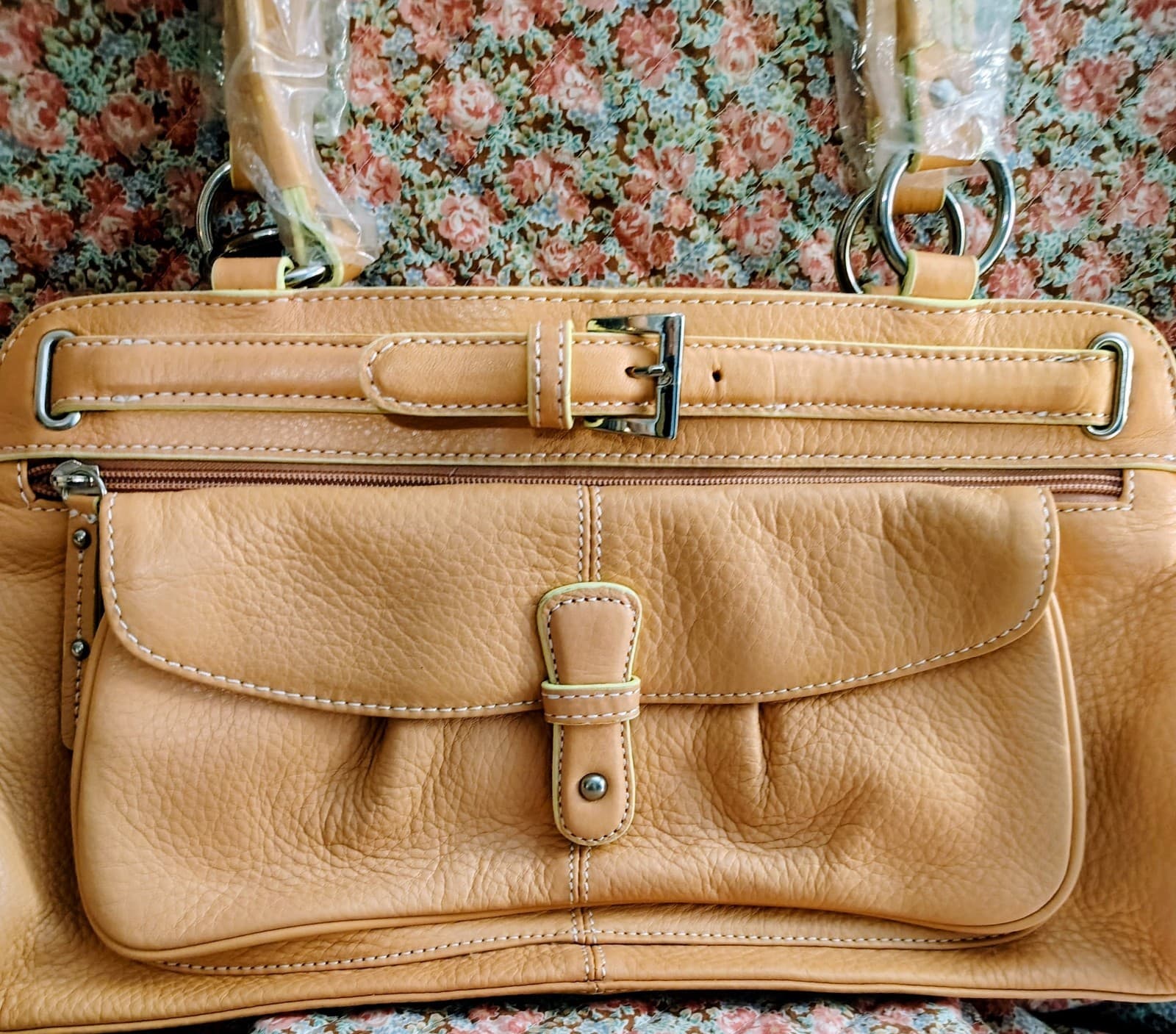 NWT Maxx NY Signature Apricot Pebbles Leather Handbag - Thumbnail 13