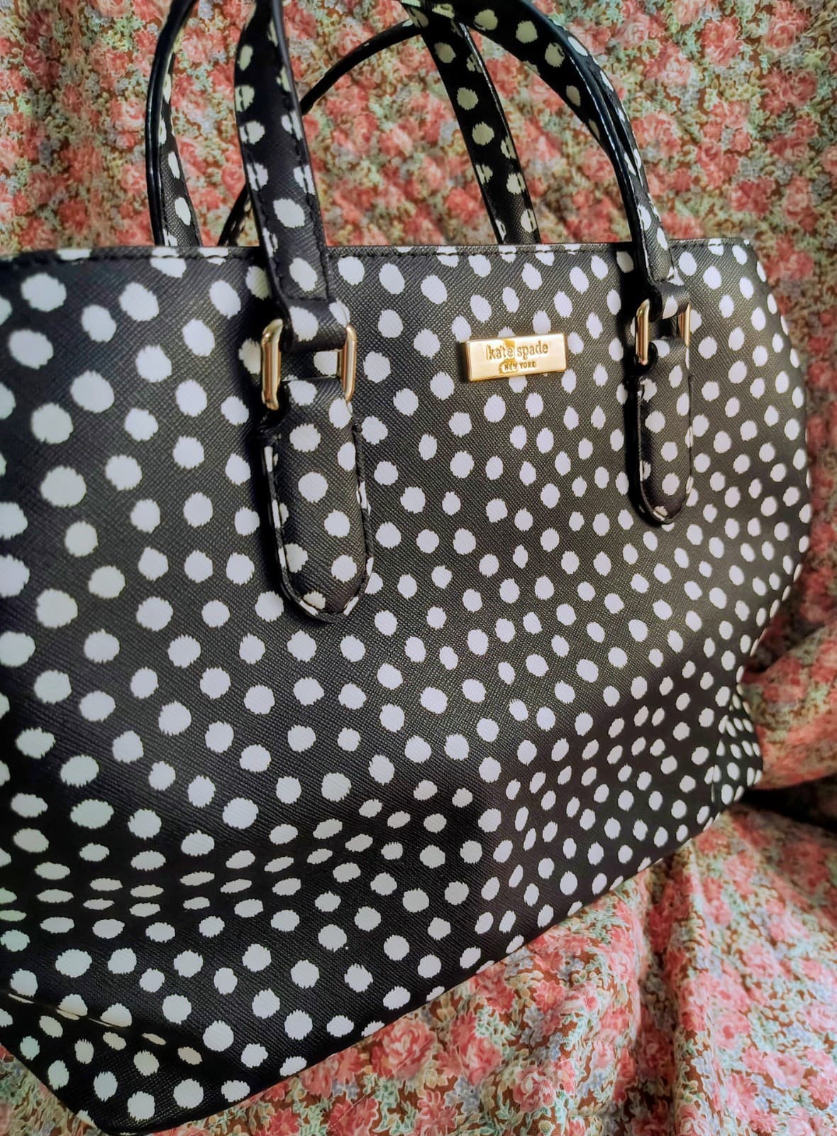 NWOT Kate Spade NY Saffiano Leather Musical Dot Black White Satchel Bag - Thumbnail 2