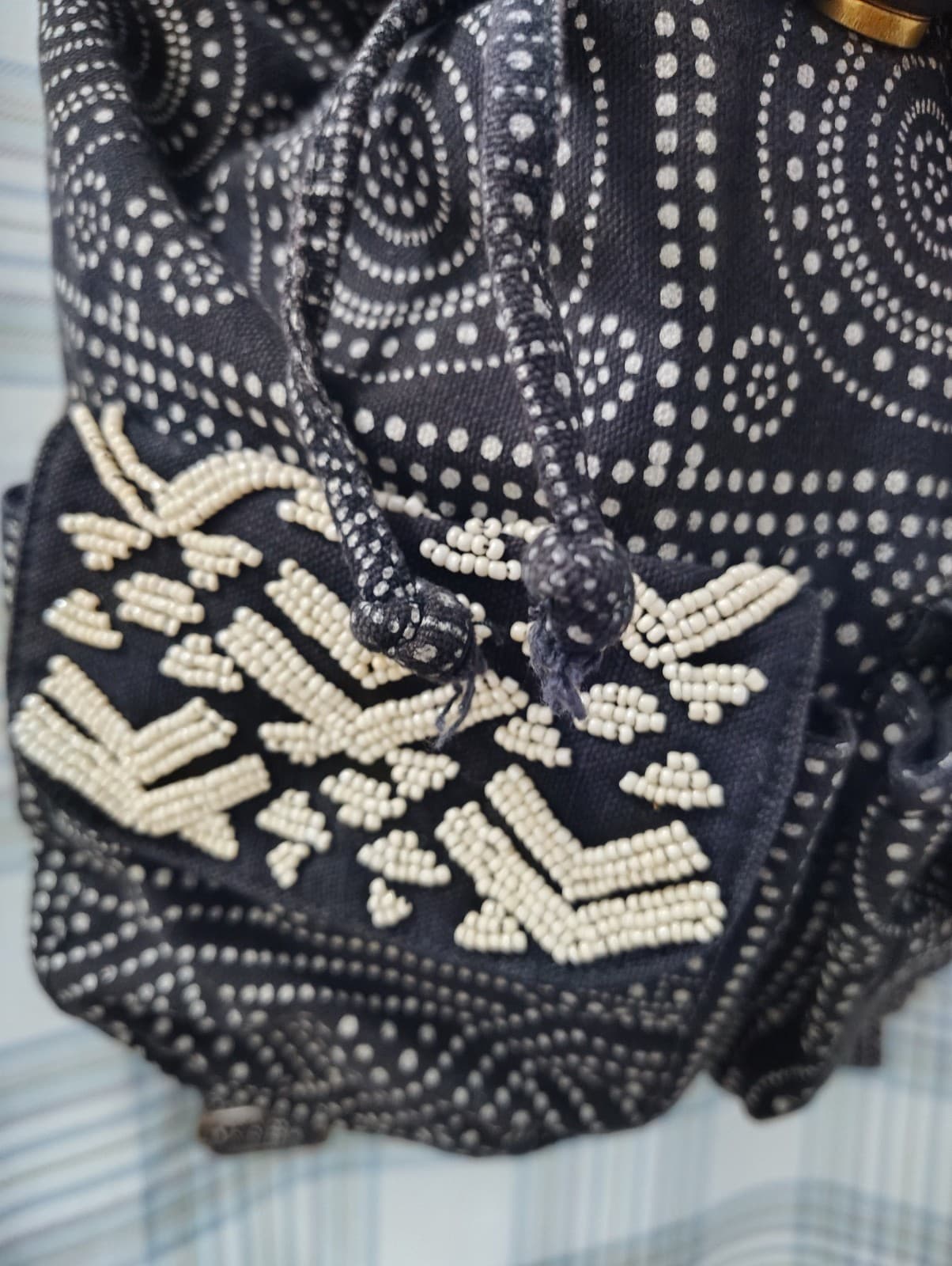 Mossimo Beaded Black White Bohemian Mandala Hippie Backpack - Thumbnail 3