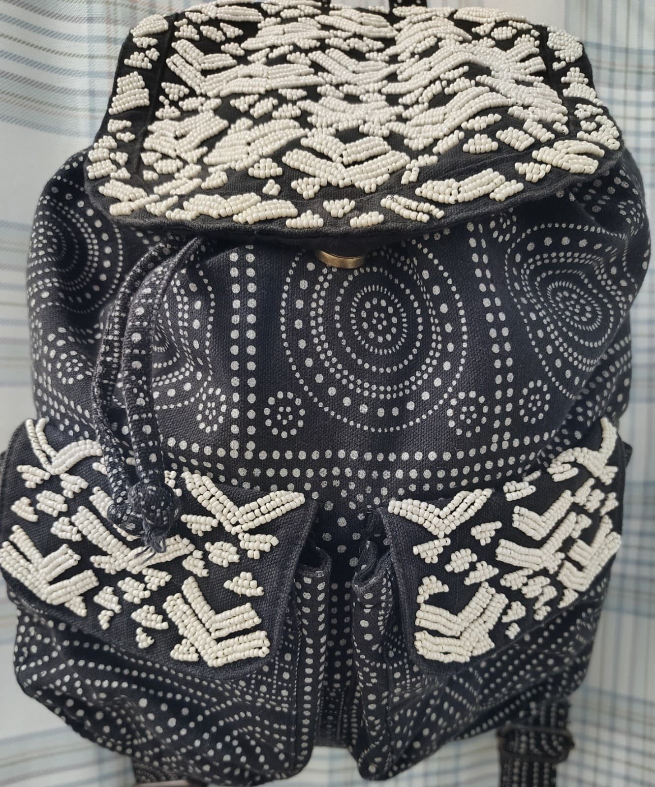 Mossimo Beaded Black White Bohemian Mandala Hippie Backpack - Thumbnail 2
