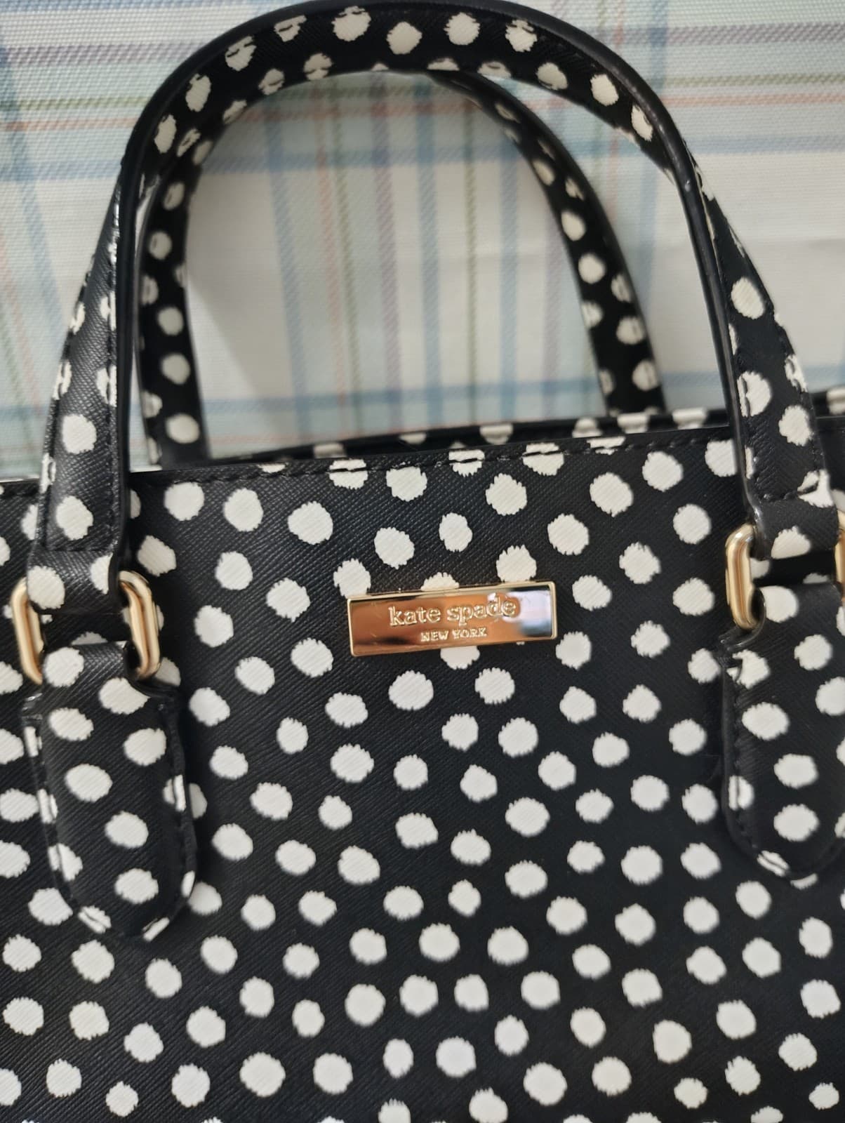 NWOT Kate Spade NY Saffiano Leather Musical Dot Black White Satchel Bag