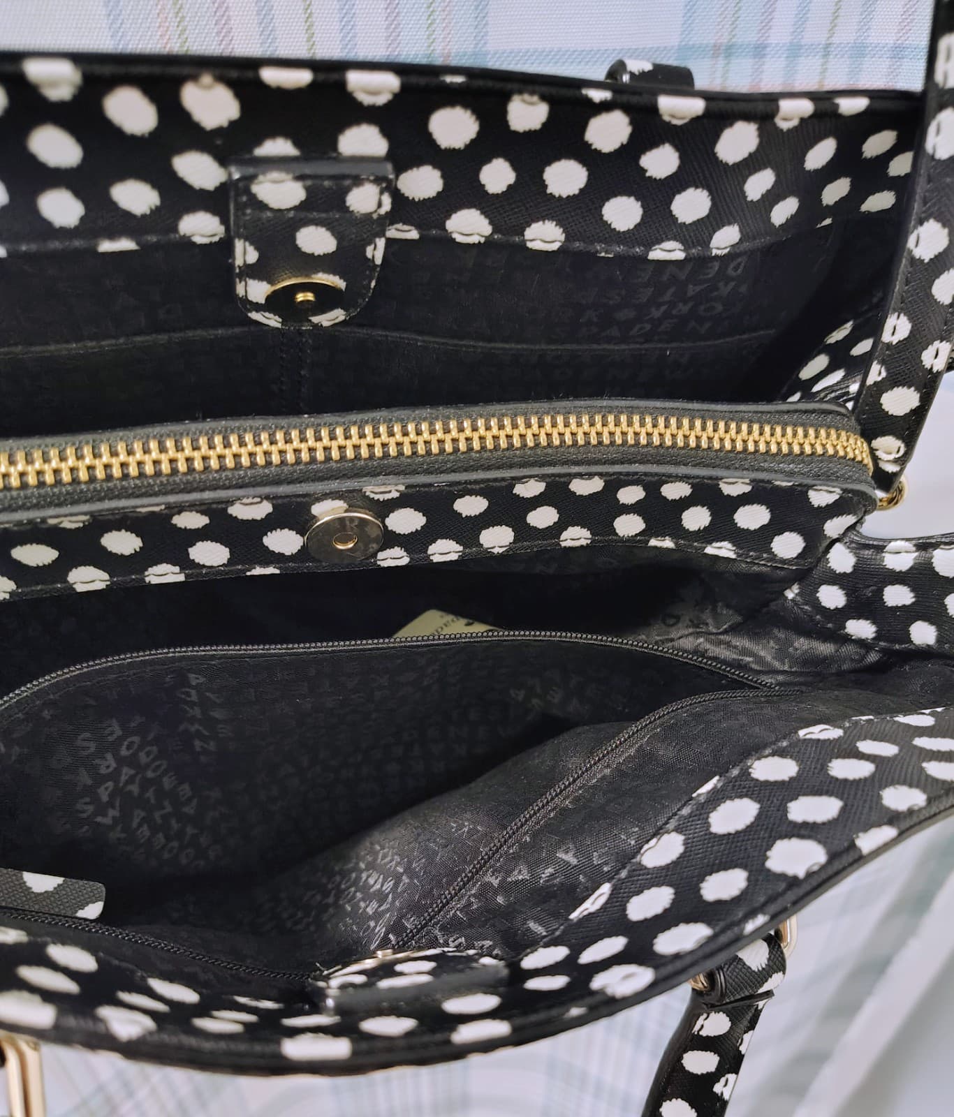 NWOT Kate Spade NY Saffiano Leather Musical Dot Black White Satchel Bag - Thumbnail 6