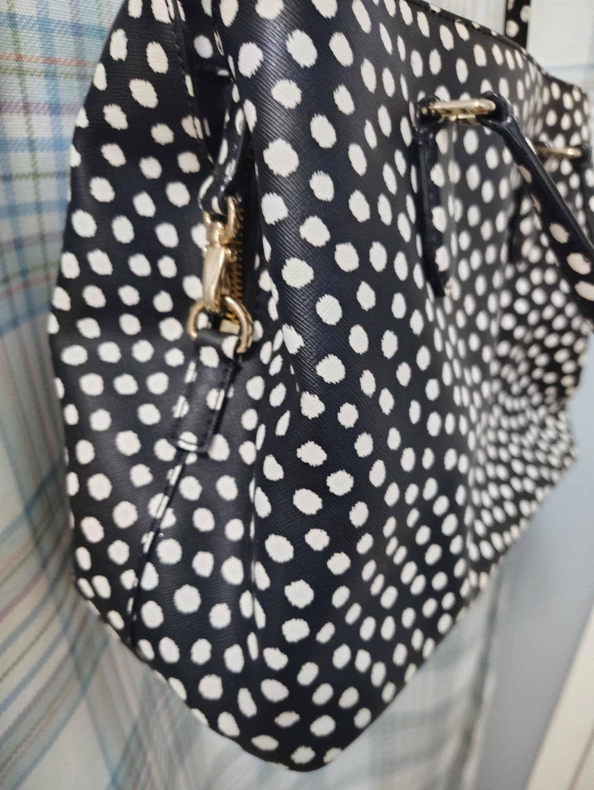 NWOT Kate Spade NY Saffiano Leather Musical Dot Black White Satchel Bag - Thumbnail 5