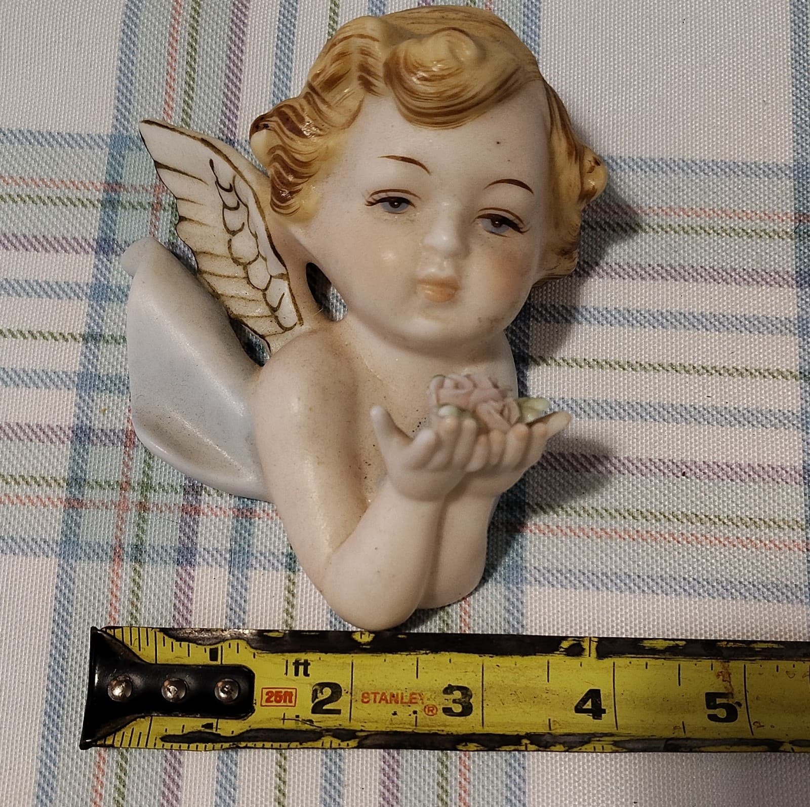Vintage Ceramic/porcelain Angel Figurines Set of 2 Wall Decor Matte Finish - Thumbnail 6