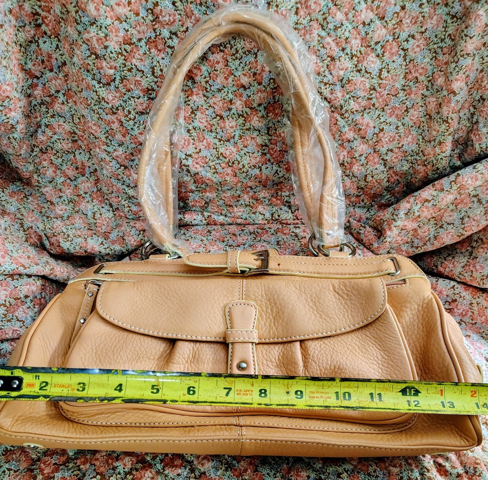 NWT Maxx NY Signature Apricot Pebbles Leather Handbag - Thumbnail 22