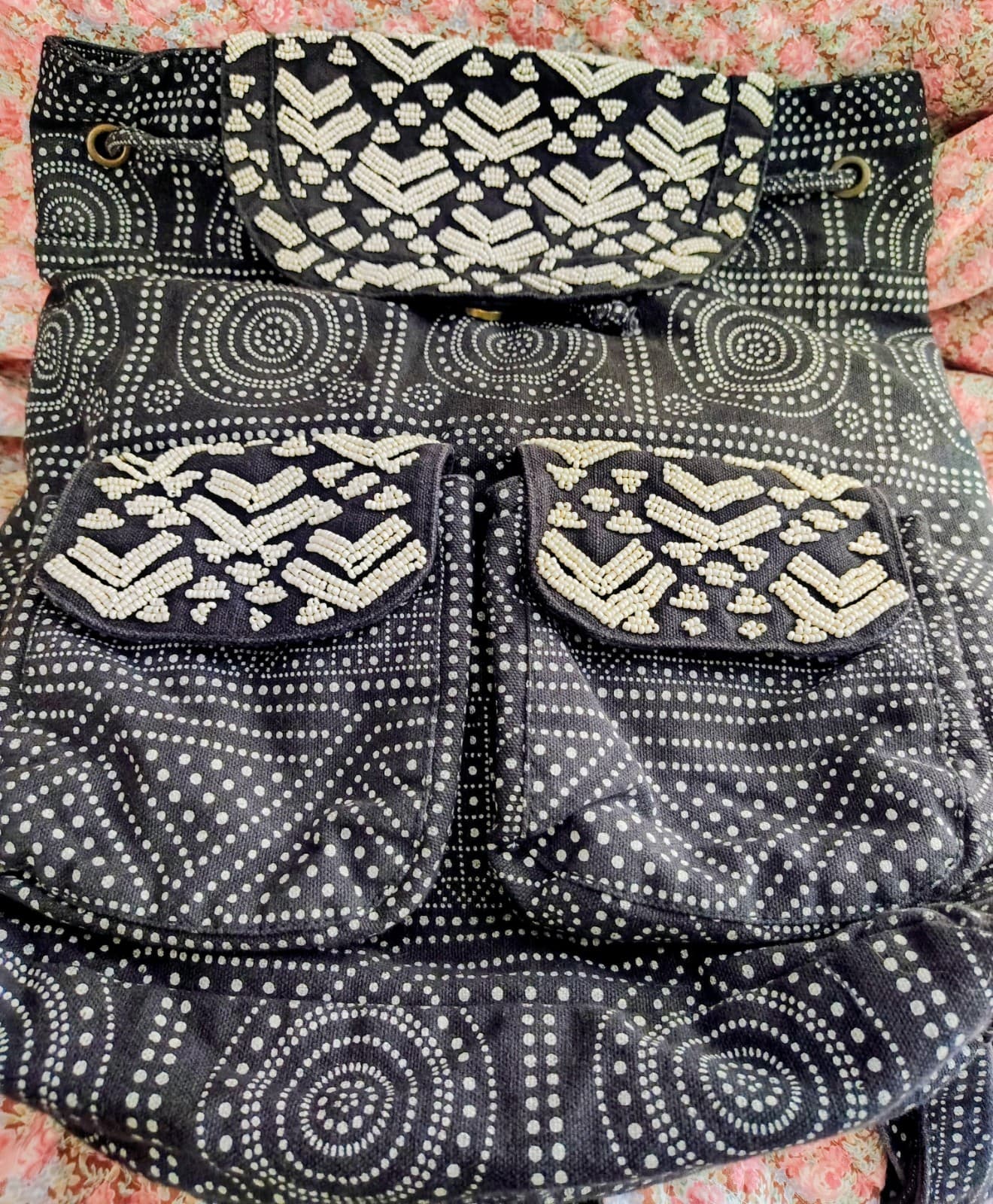 Mossimo Beaded Black White Bohemian Mandala Hippie Backpack - Thumbnail 19