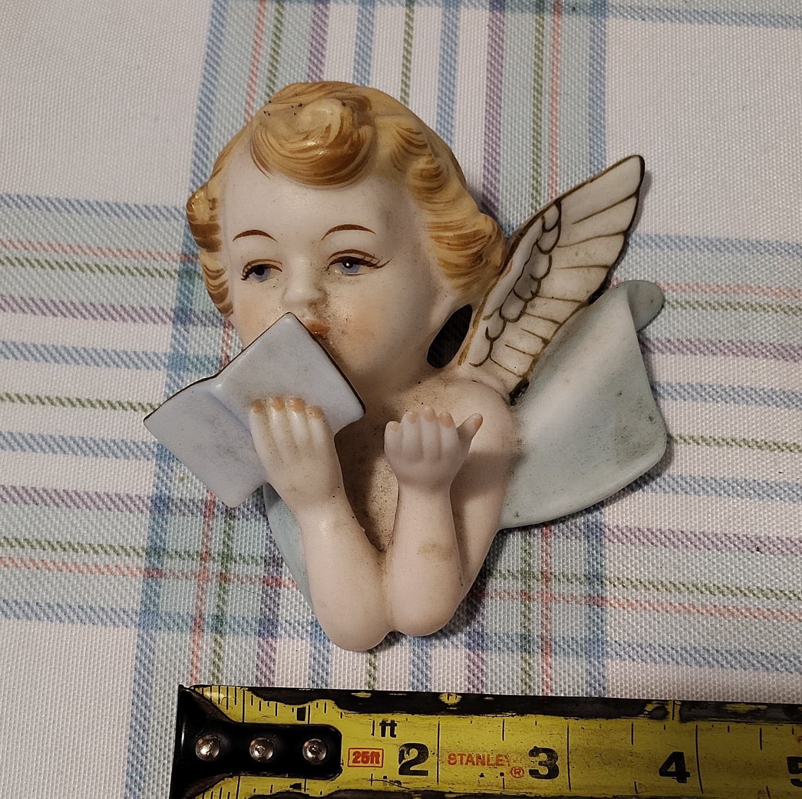 Vintage Ceramic/porcelain Angel Figurines Set of 2 Wall Decor Matte Finish - Thumbnail 7