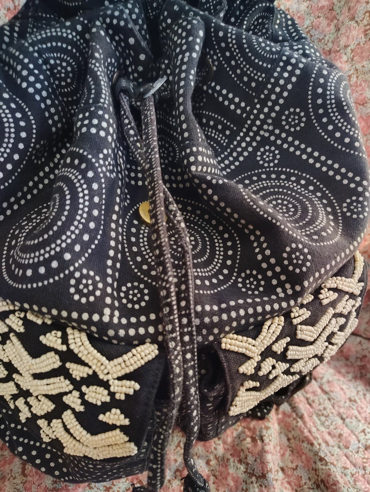 Mossimo Beaded Black White Bohemian Mandala Hippie Backpack - Thumbnail 17