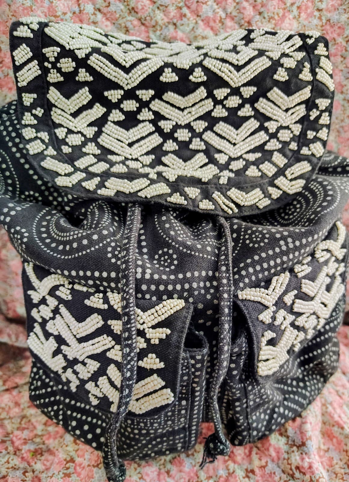 Mossimo Beaded Black White Bohemian Mandala Hippie Backpack - Thumbnail 24